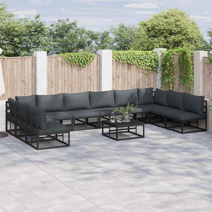 Set Divano da Giardino con cuscino 11 pcs Nero Alluminio | homemem39