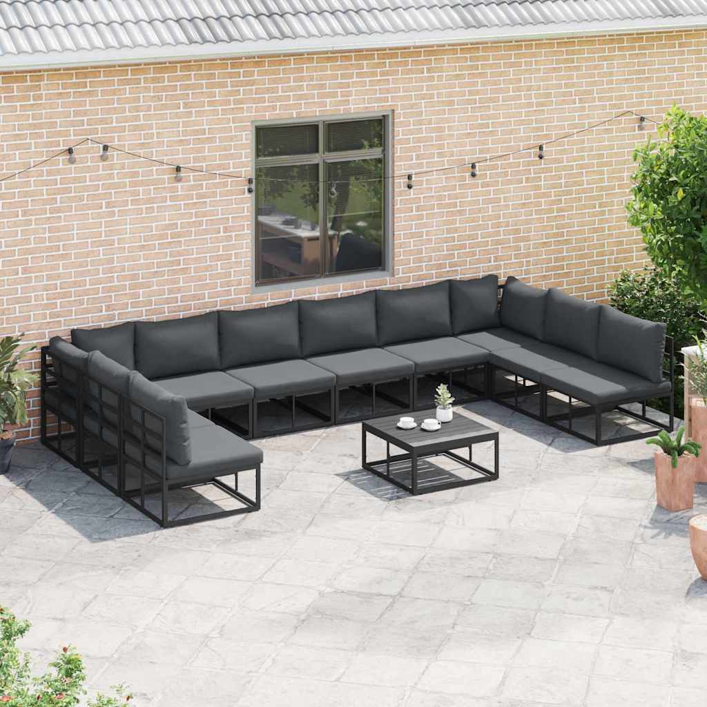Set Divano da Giardino con cuscino 11 pcs Nero Alluminio | homemem39