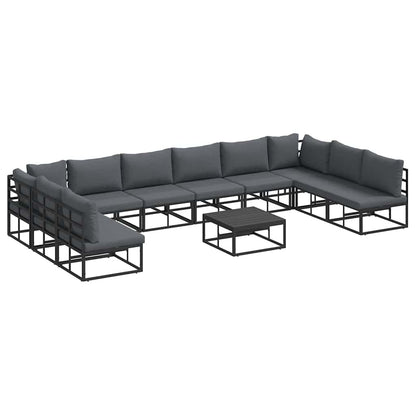 Set Divano da Giardino con cuscino 11 pcs Nero Alluminio | homemem39