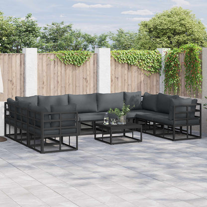 Set Divano da Giardino con cuscino 9 pcs Nero Alluminio
