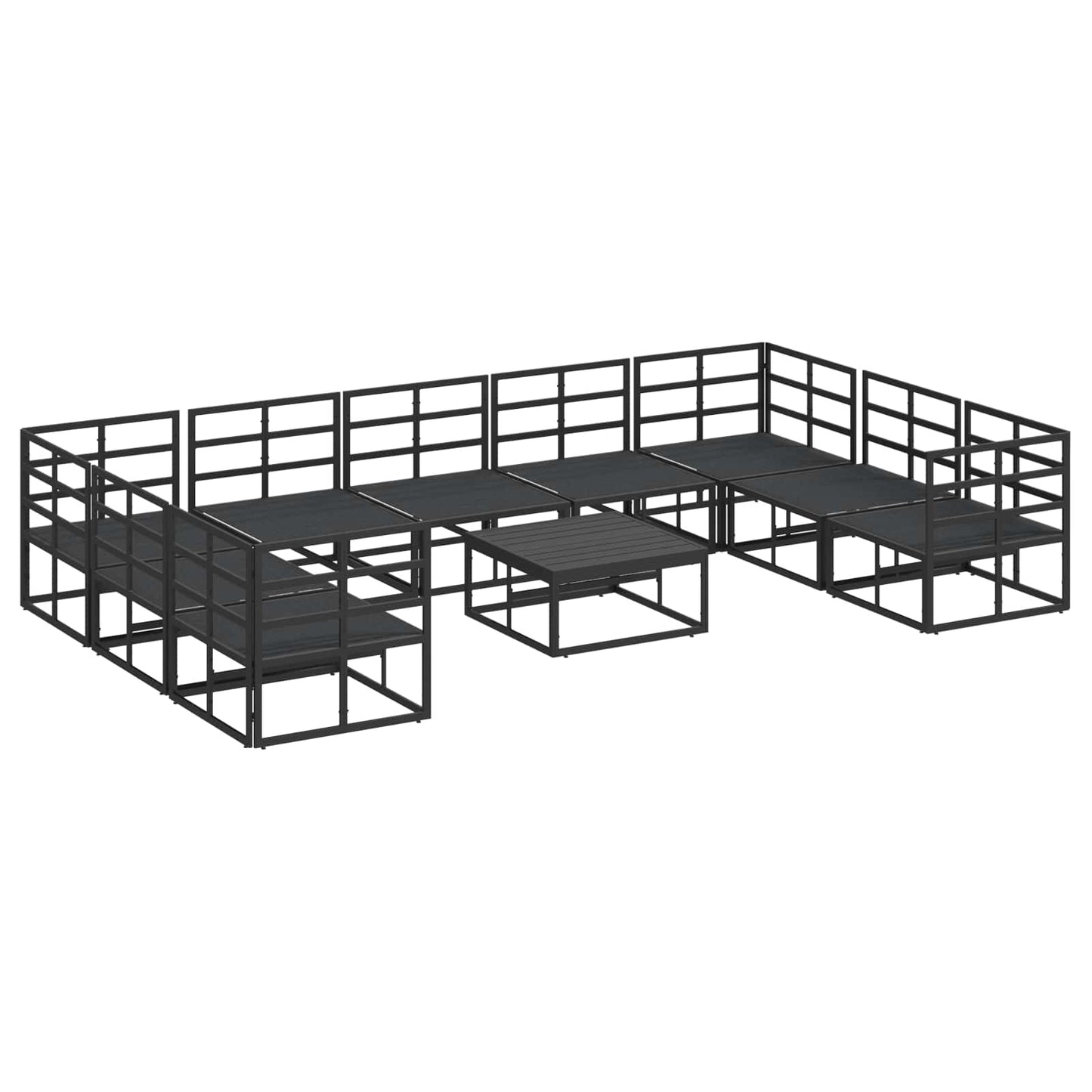 Set Divano da Giardino con cuscino 10 pcs Nero Alluminio | homemem39