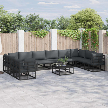 Set Divano da Giardino con cuscino 10 pcs Nero Alluminio | homemem39
