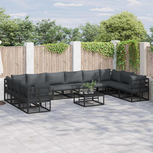 Set Divano da Giardino con cuscino 10 pcs Nero Alluminio | homemem39