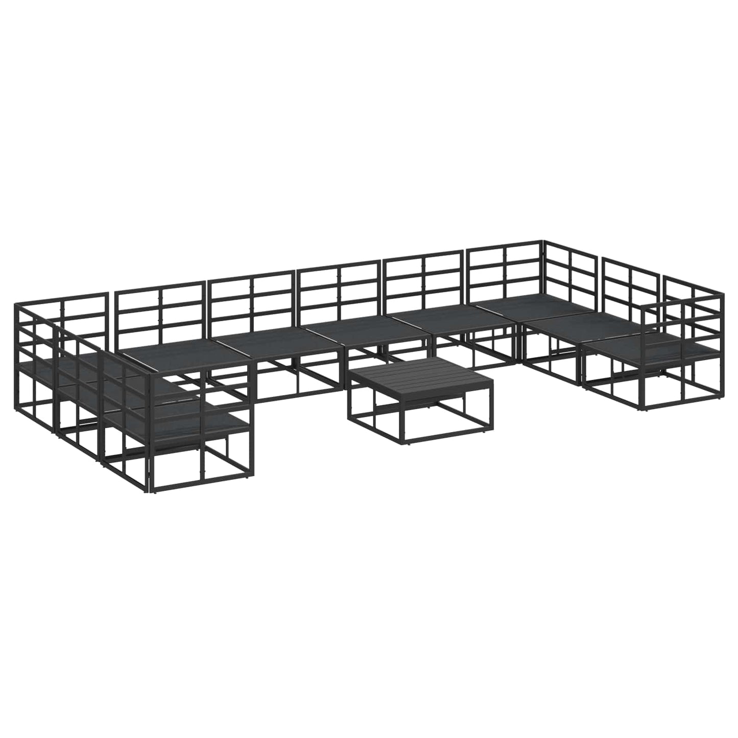 Set Divano da Giardino con cuscino 11 pcs Nero Alluminio