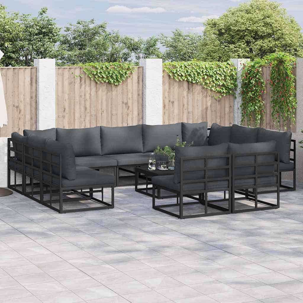 Set Divano da Giardino con cuscino 11 pcs Nero Alluminio | homemem39