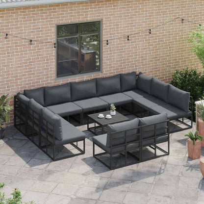 Set Divano da Giardino con cuscino 11 pcs Nero Alluminio | homemem39