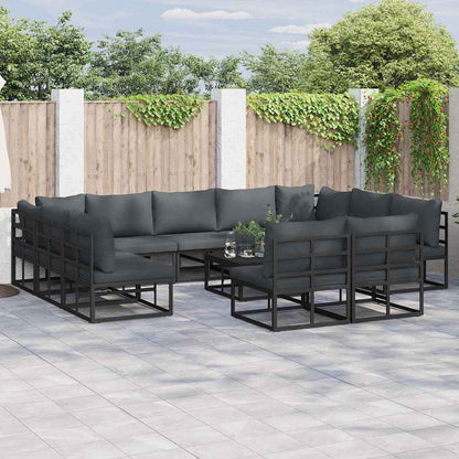 Set Divano da Giardino con cuscino 12 pcs Nero Alluminio