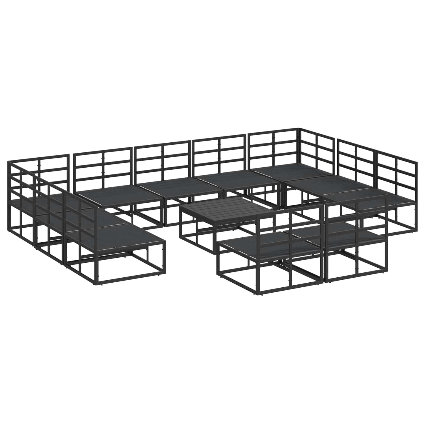 Set Divano da Giardino con cuscino 12 pcs Nero Alluminio | homemem39