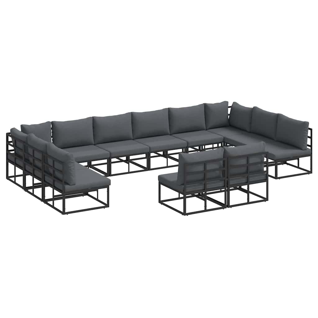 Set Divano da Giardino con cuscino 12 pcs Nero Alluminio | homemem39