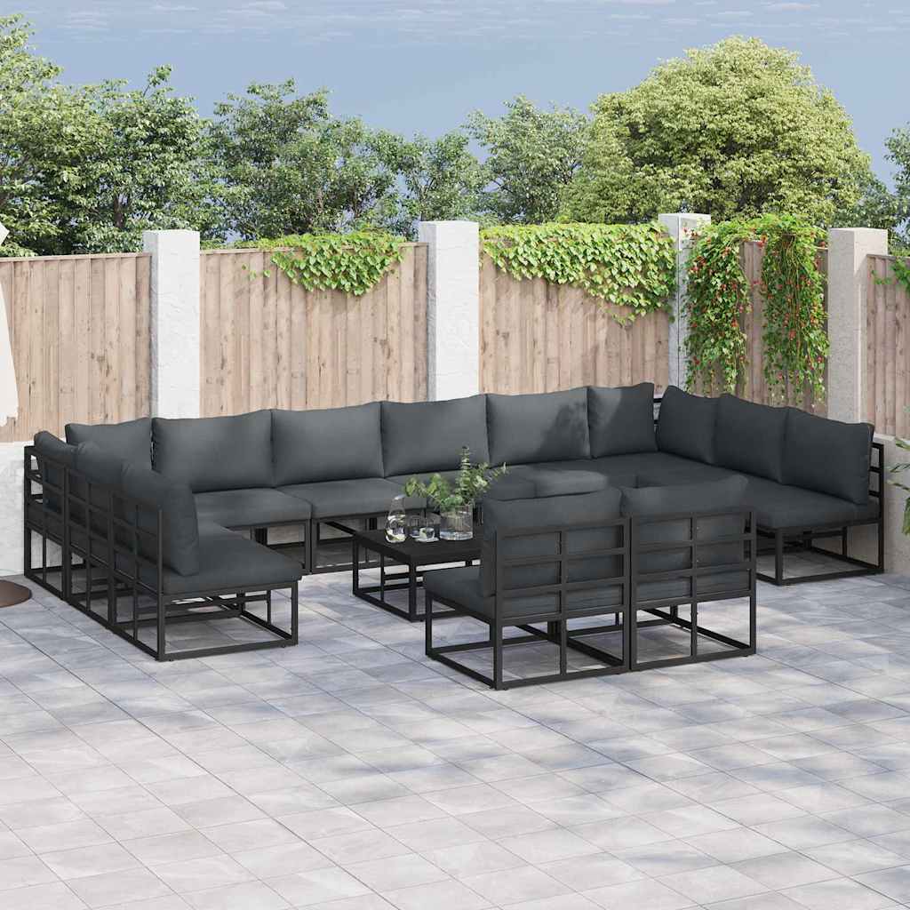 Set Divano da Giardino con cuscino 13 pcs Nero Alluminio | homemem39