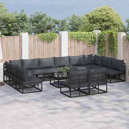 Set Divano da Giardino con cuscino 13 pcs Nero Alluminio | homemem39