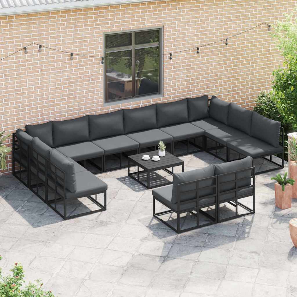 Set Divano da Giardino con cuscino 13 pcs Nero Alluminio | homemem39