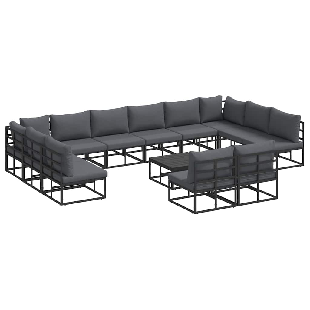 Set Divano da Giardino con cuscino 13 pcs Nero Alluminio | homemem39