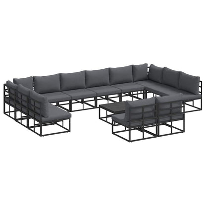 Set Divano da Giardino con cuscino 13 pcs Nero Alluminio | homemem39