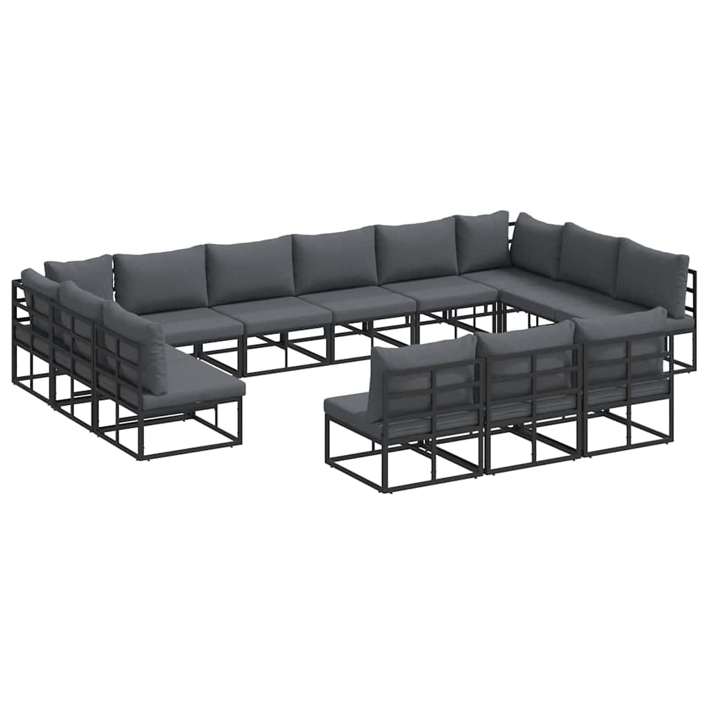 Set Divano da Giardino con cuscino 13 pcs Nero Alluminio | homemem39