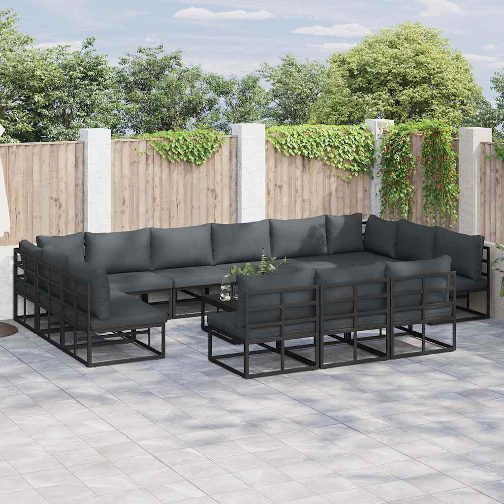 Set Divano da Giardino con cuscino 14 pcs Nero Alluminio