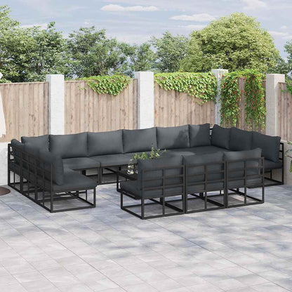 Set Divano da Giardino con cuscino 14 pcs Nero Alluminio
