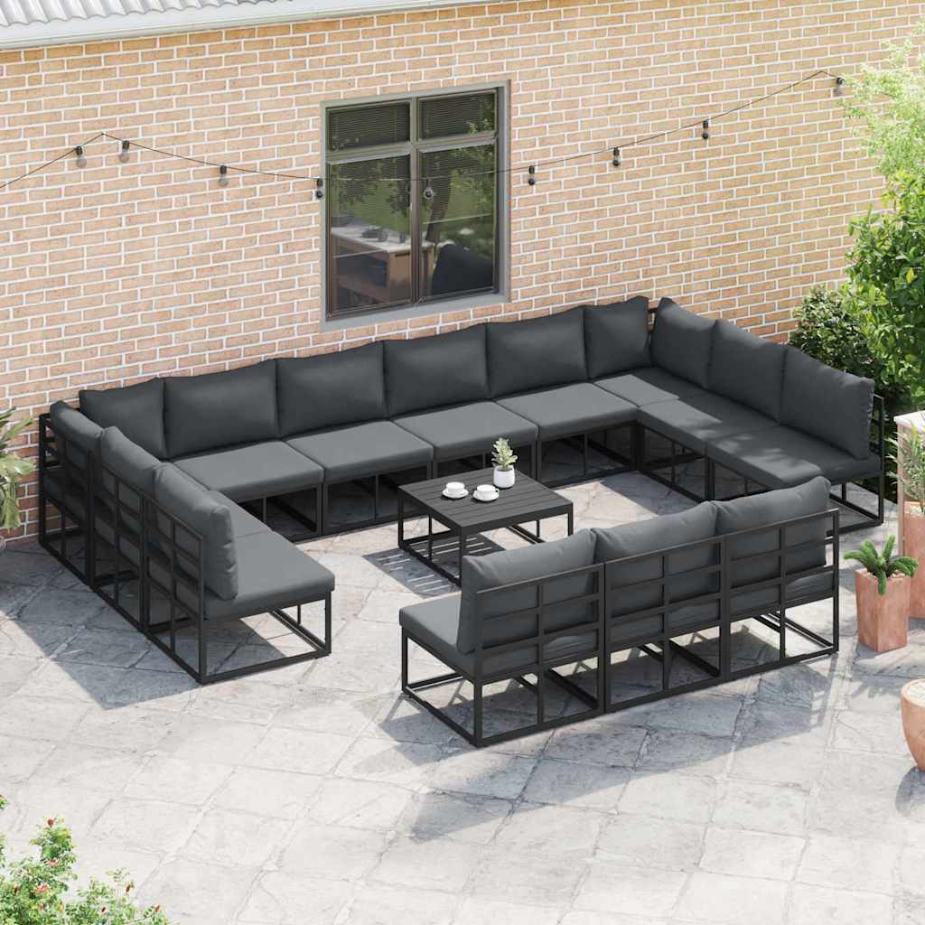 Set Divano da Giardino con cuscino 14 pcs Nero Alluminio | homemem39