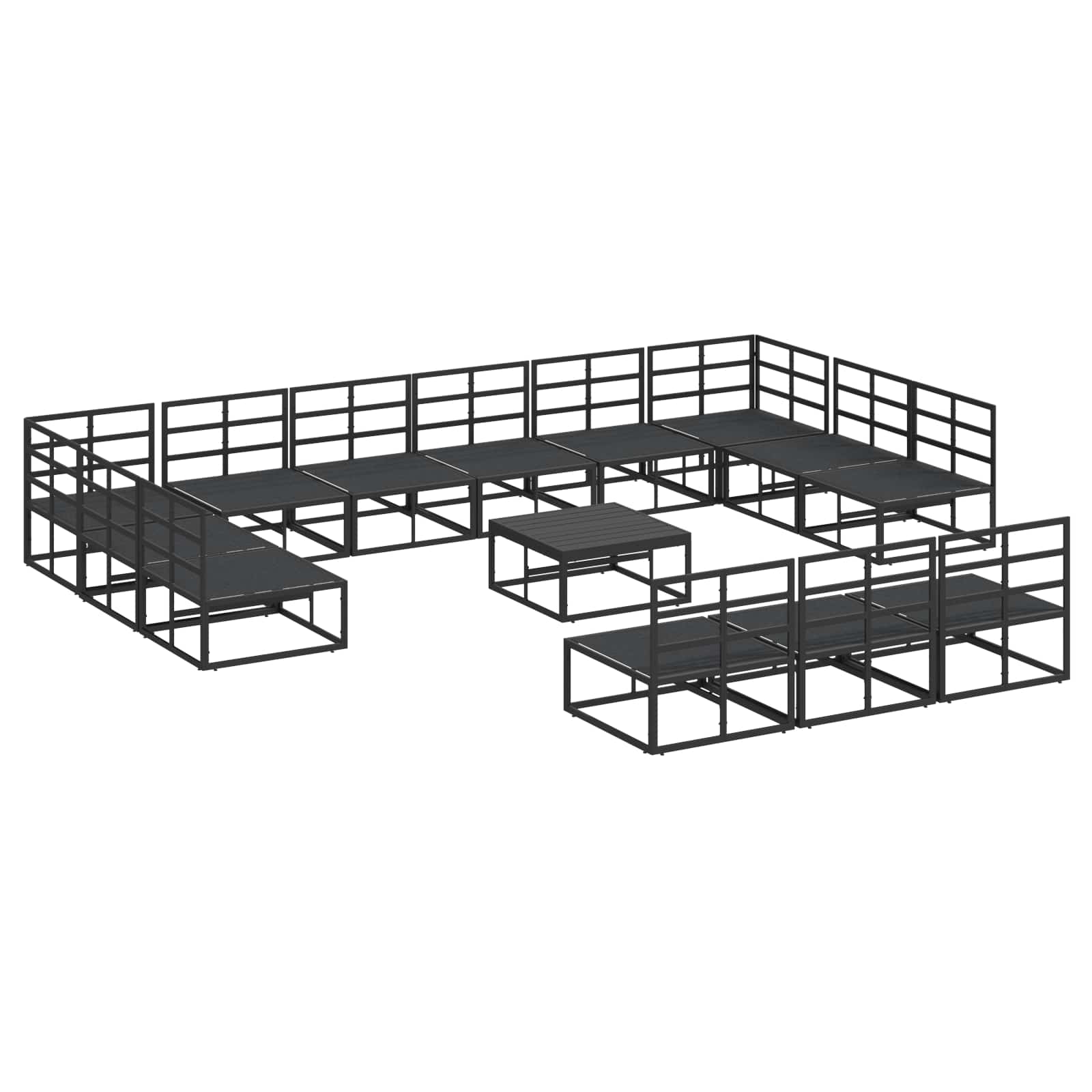 Set Divano da Giardino con cuscino 14 pcs Nero Alluminio | homemem39