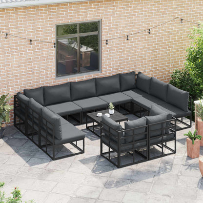 Set Divano da Giardino con cuscino 11 pcs Nero Alluminio