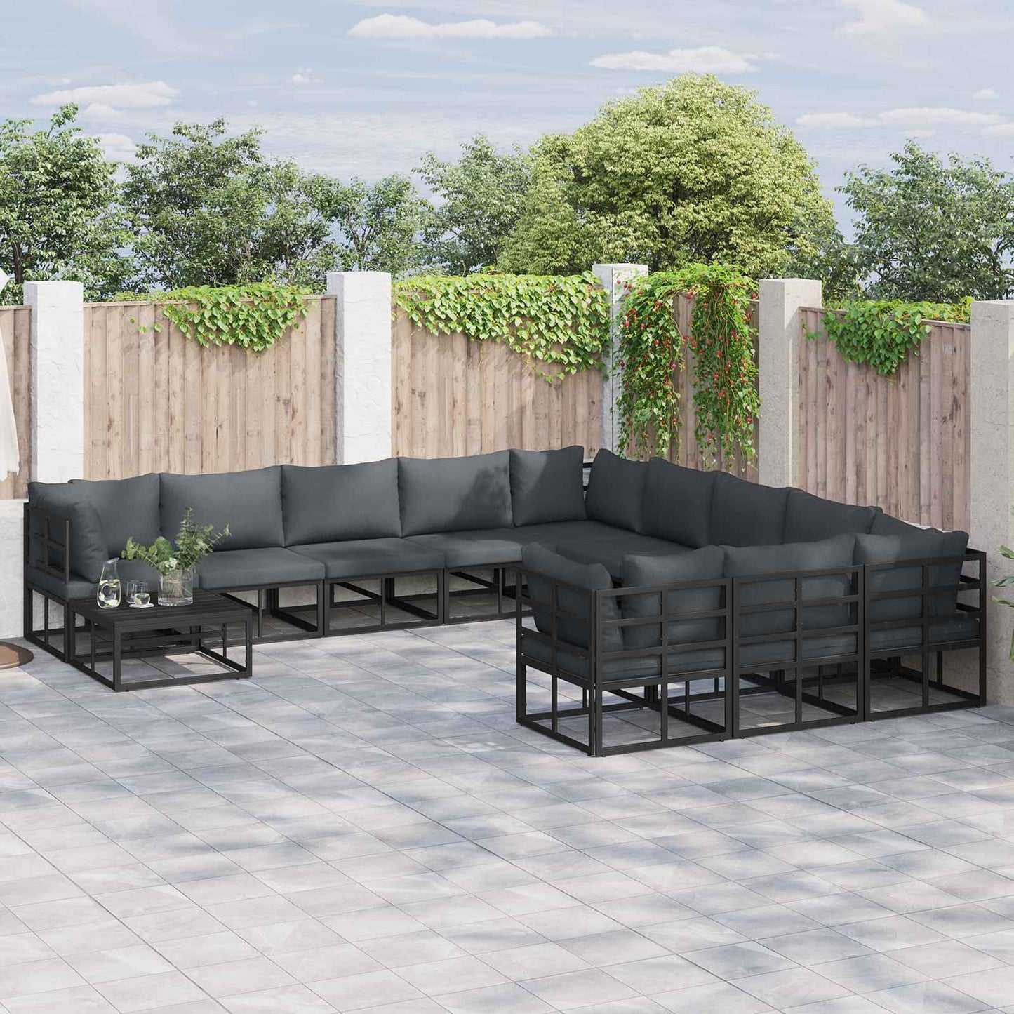 Set Divano da Giardino con cuscino 12 pcs Nero Alluminio | homemem39