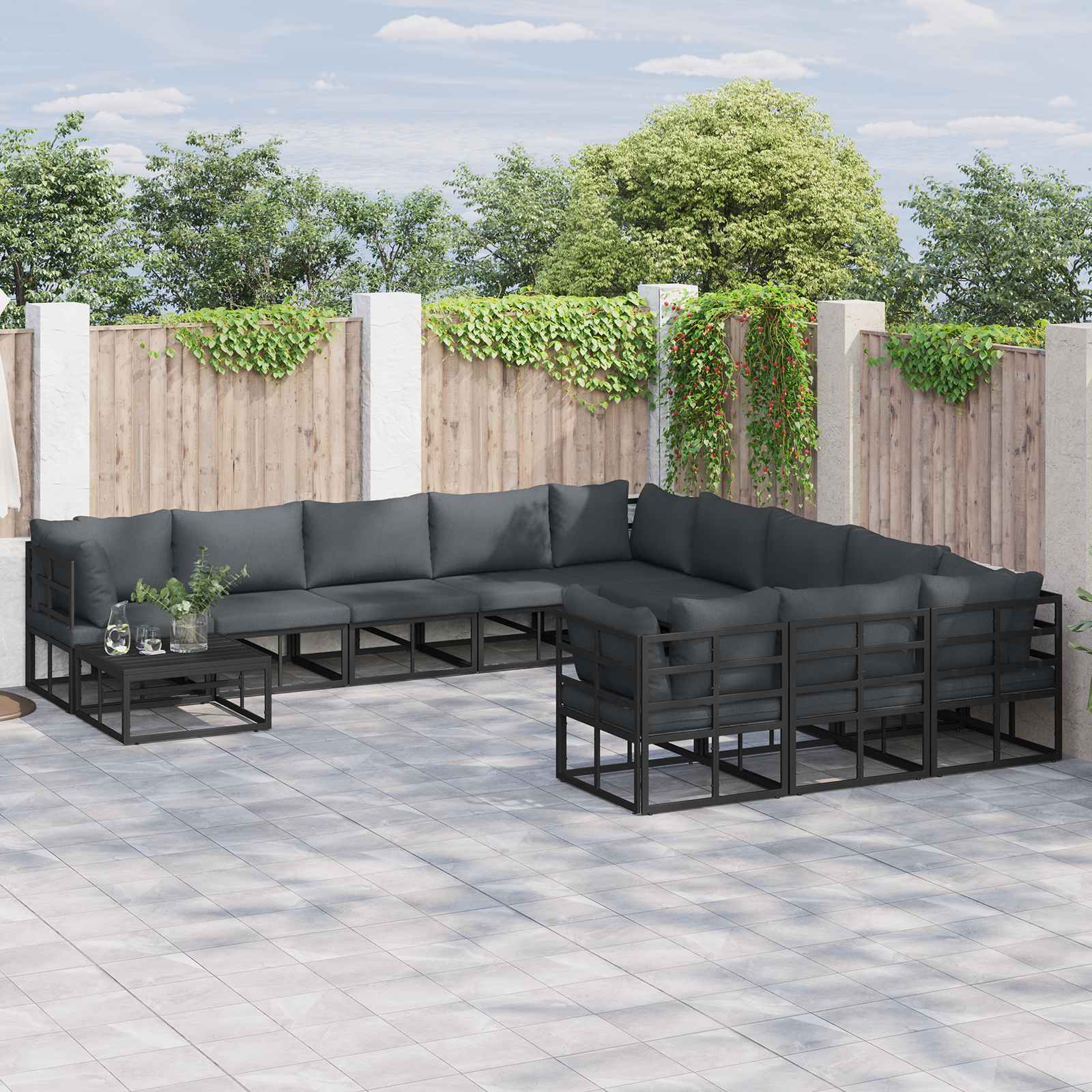 Set Divano da Giardino con cuscino 12 pcs Nero Alluminio | homemem39