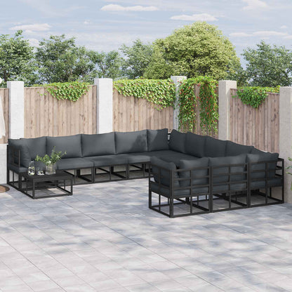 Set Divano da Giardino con cuscino 12 pcs Nero Alluminio | homemem39