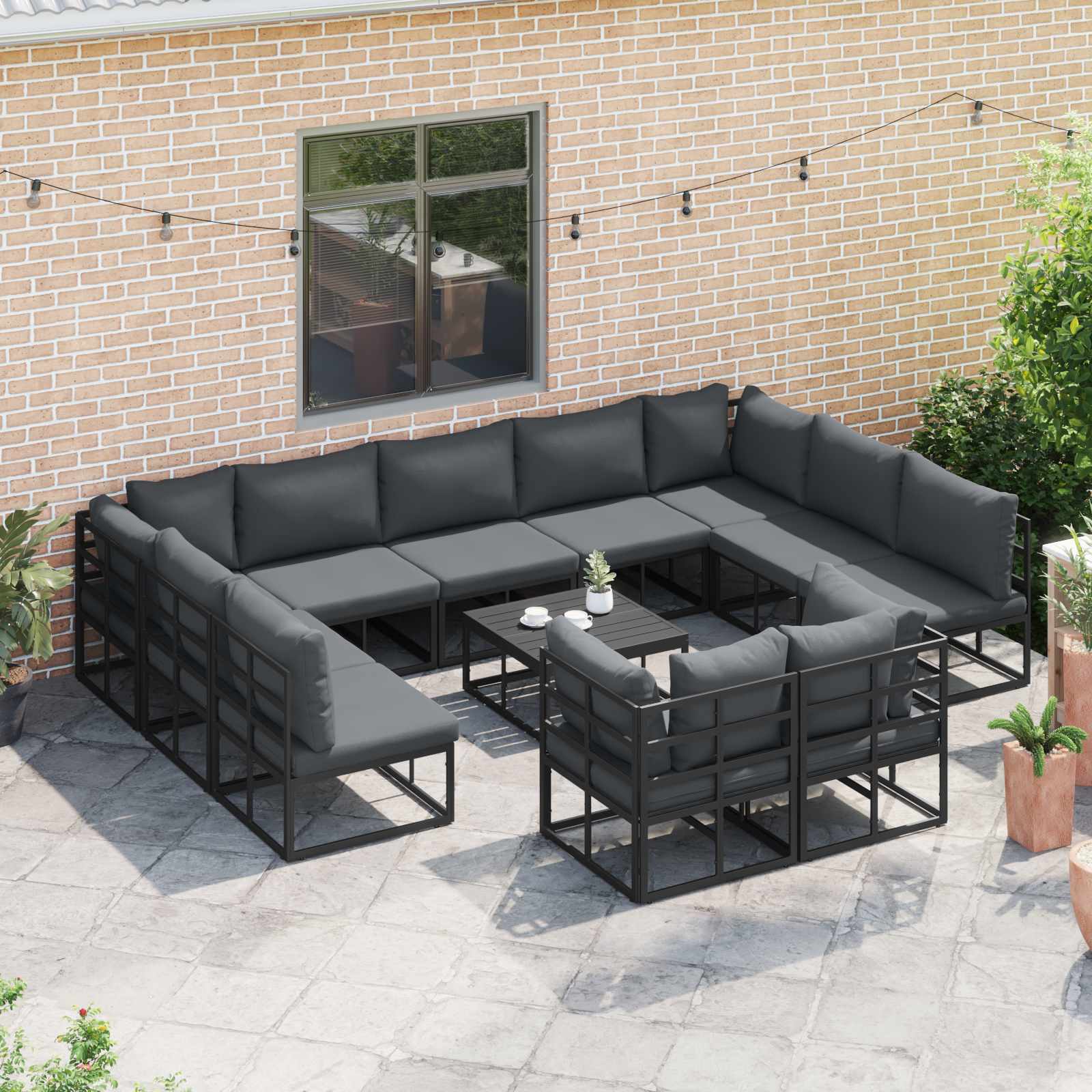 Set Divano da Giardino con cuscino 12 pcs Nero Alluminio | homemem39