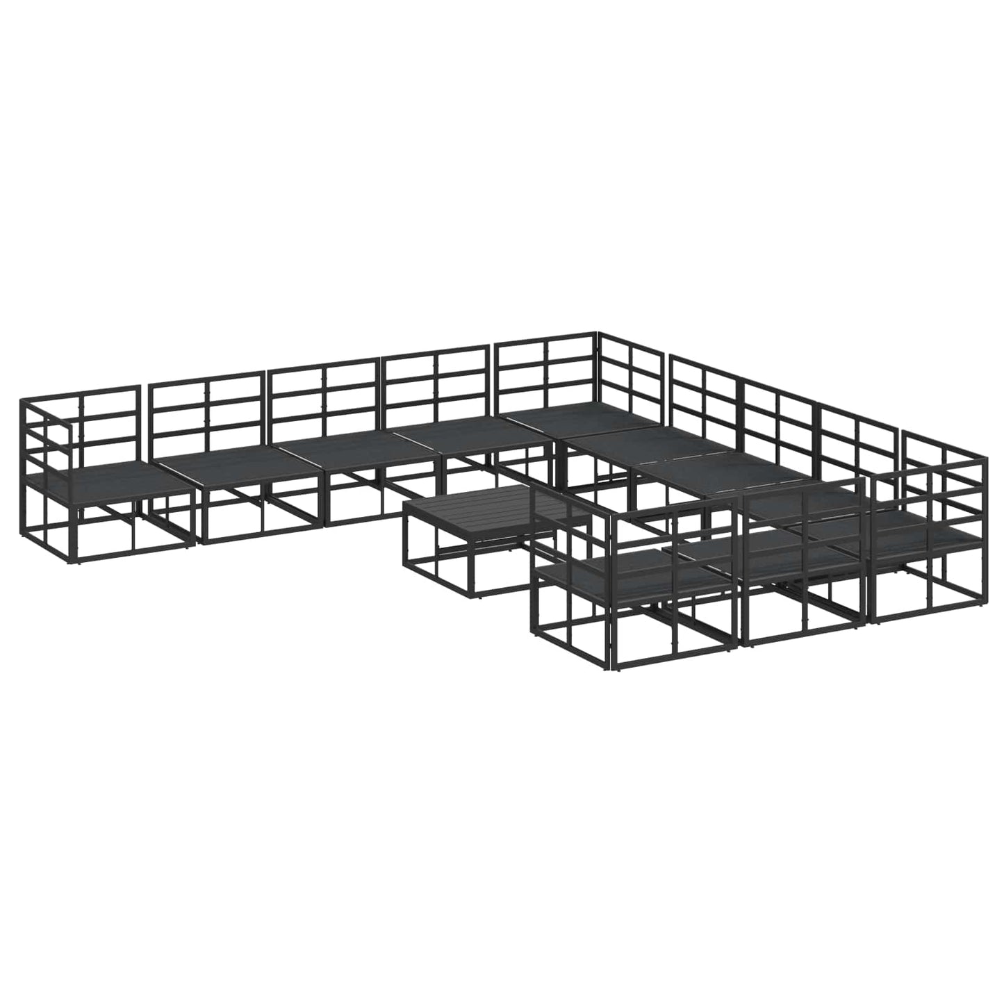 Set Divano da Giardino con cuscino 12 pcs Nero Alluminio