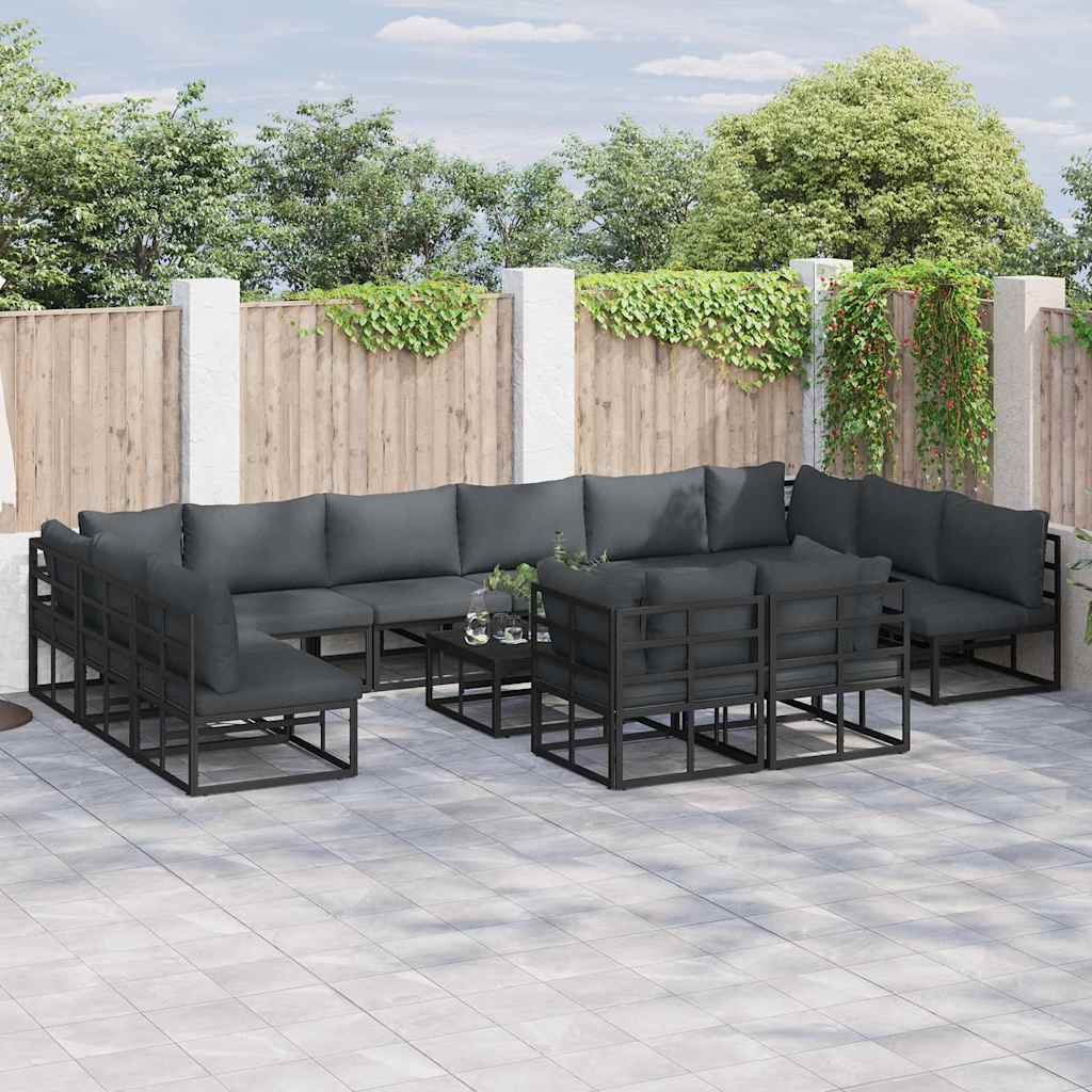 Set Divano da Giardino con cuscino 12 pcs Nero Alluminio | homemem39