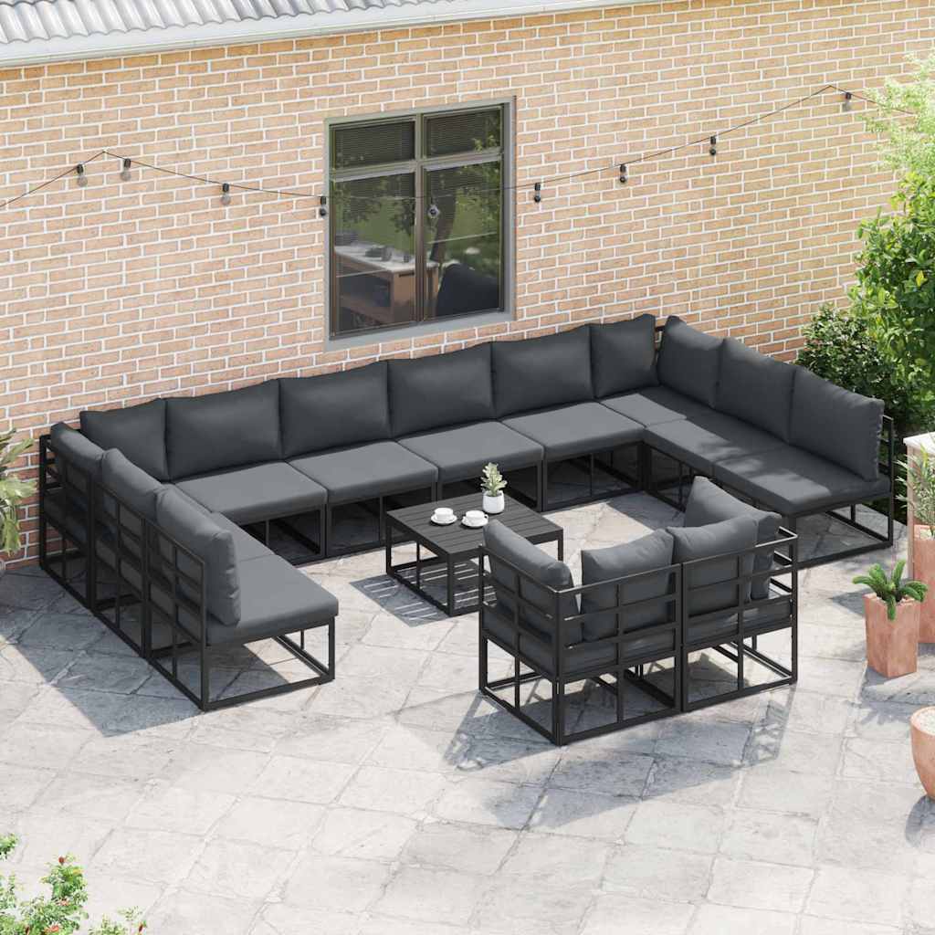 Set Divano da Giardino con cuscino 12 pcs Nero Alluminio | homemem39