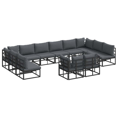 Set Divano da Giardino con cuscino 12 pcs Nero Alluminio | homemem39