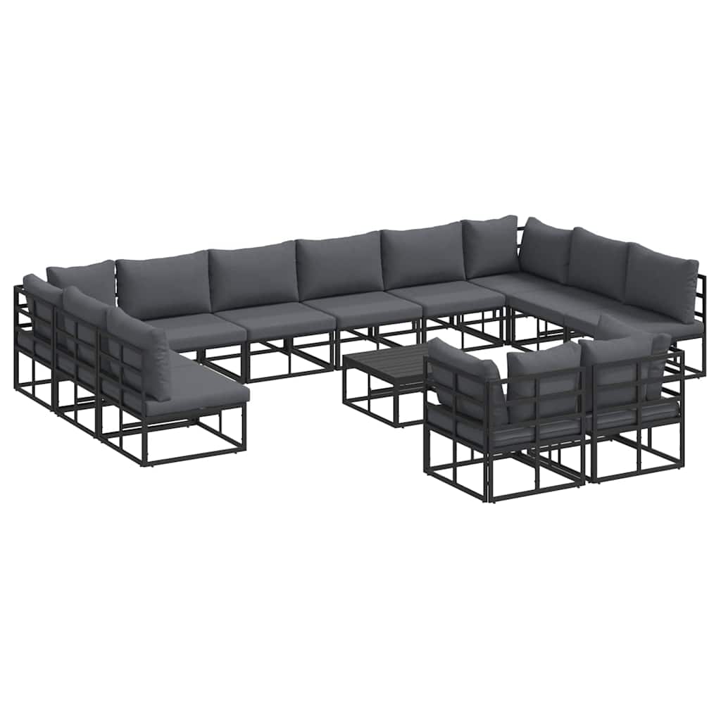 Set Divano da Giardino con cuscino 13 pcs Nero Alluminio