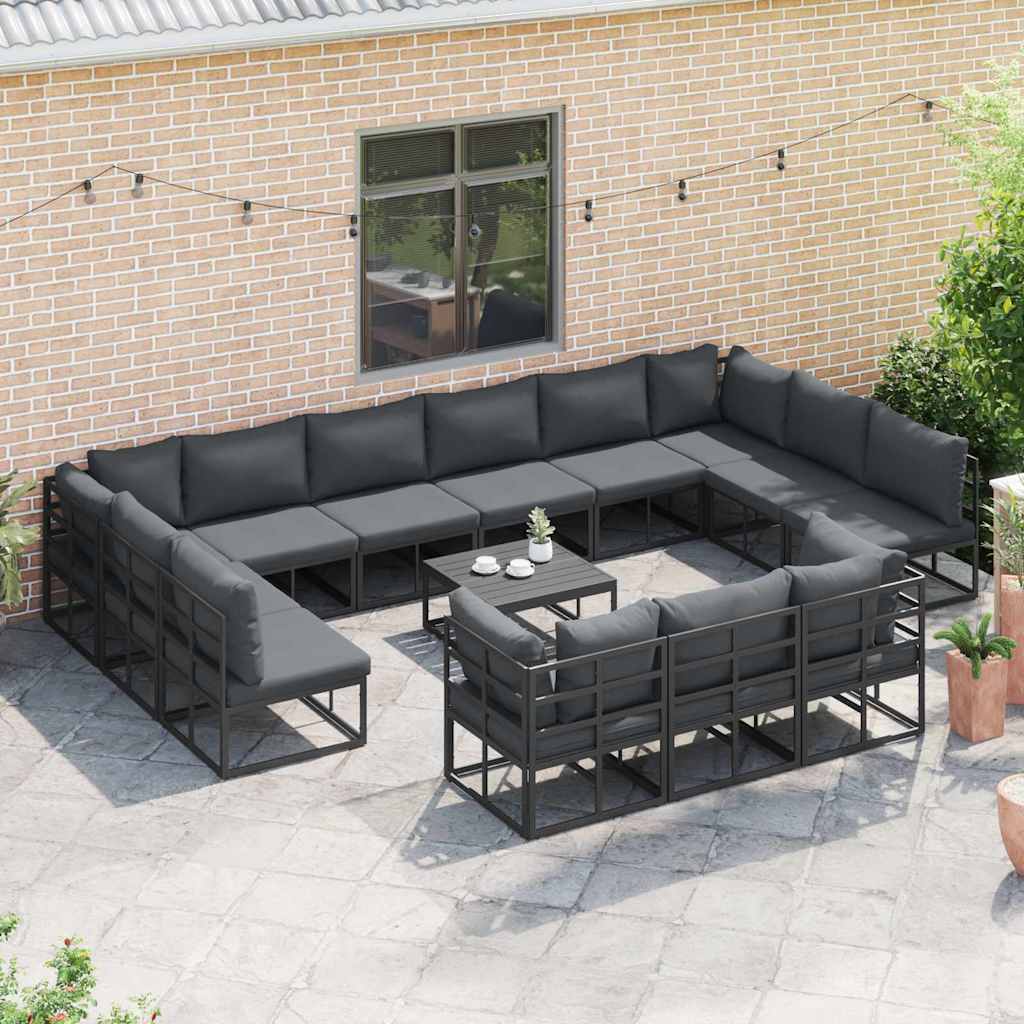 Set Divano da Giardino con cuscino 13 pcs Nero Alluminio