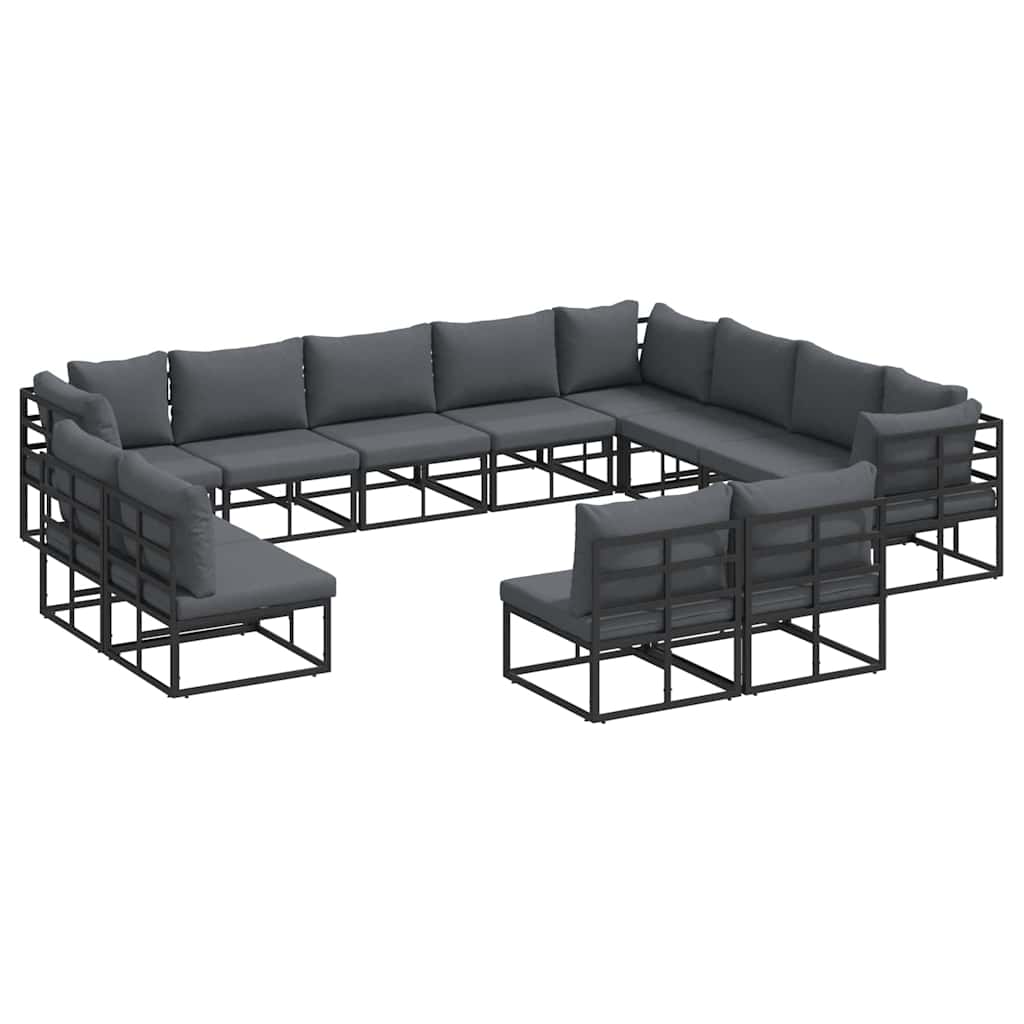 Set Divano da Giardino con cuscino 12 pcs Nero Alluminio | homemem39