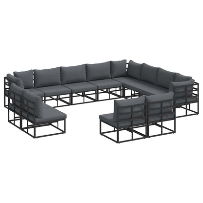 Set Divano da Giardino con cuscino 12 pcs Nero Alluminio | homemem39