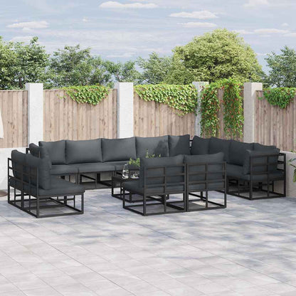 Set Divano da Giardino con cuscino 13 pcs Nero Alluminio | homemem39
