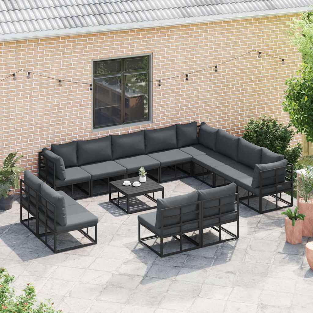 Set Divano da Giardino con cuscino 13 pcs Nero Alluminio | homemem39