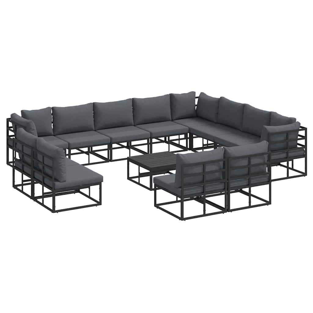 Set Divano da Giardino con cuscino 13 pcs Nero Alluminio | homemem39