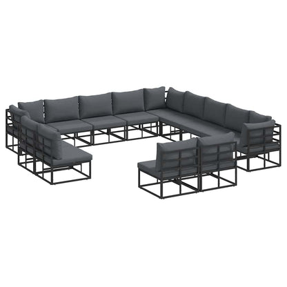 Set Divano da Giardino con cuscino 13 pcs Nero Alluminio | homemem39