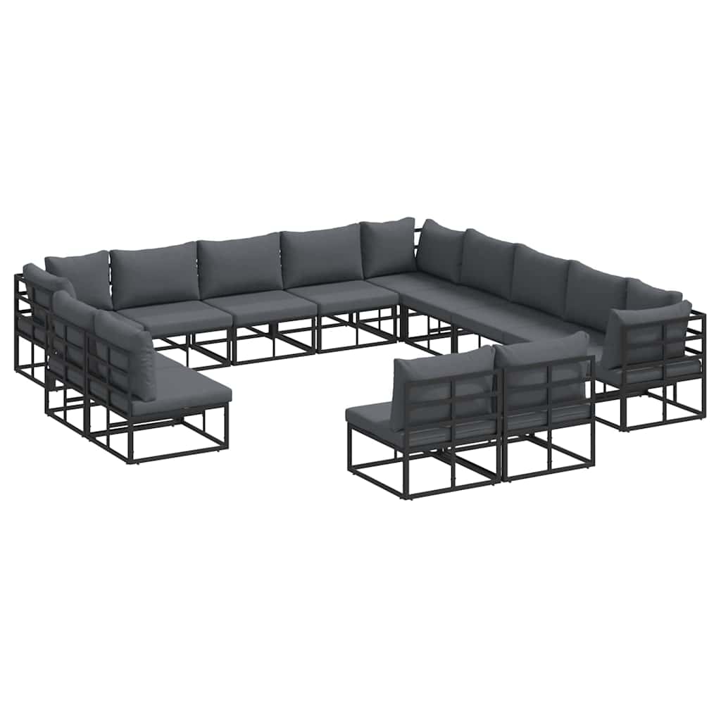 Set Divano da Giardino con cuscino 13 pcs Nero Alluminio