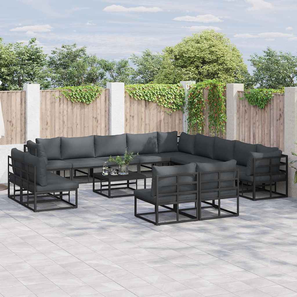 Set Divano da Giardino con cuscino 14 pcs Nero Alluminio