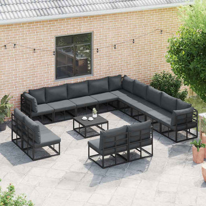 Set Divano da Giardino con cuscino 14 pcs Nero Alluminio - homemem39