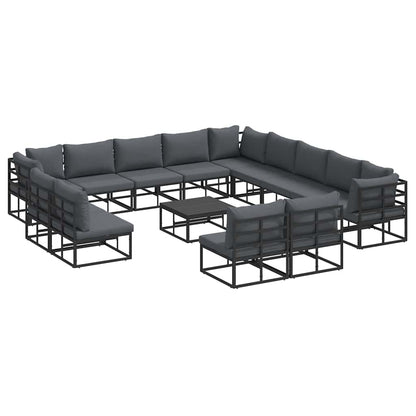 Set Divano da Giardino con cuscino 14 pcs Nero Alluminio | homemem39