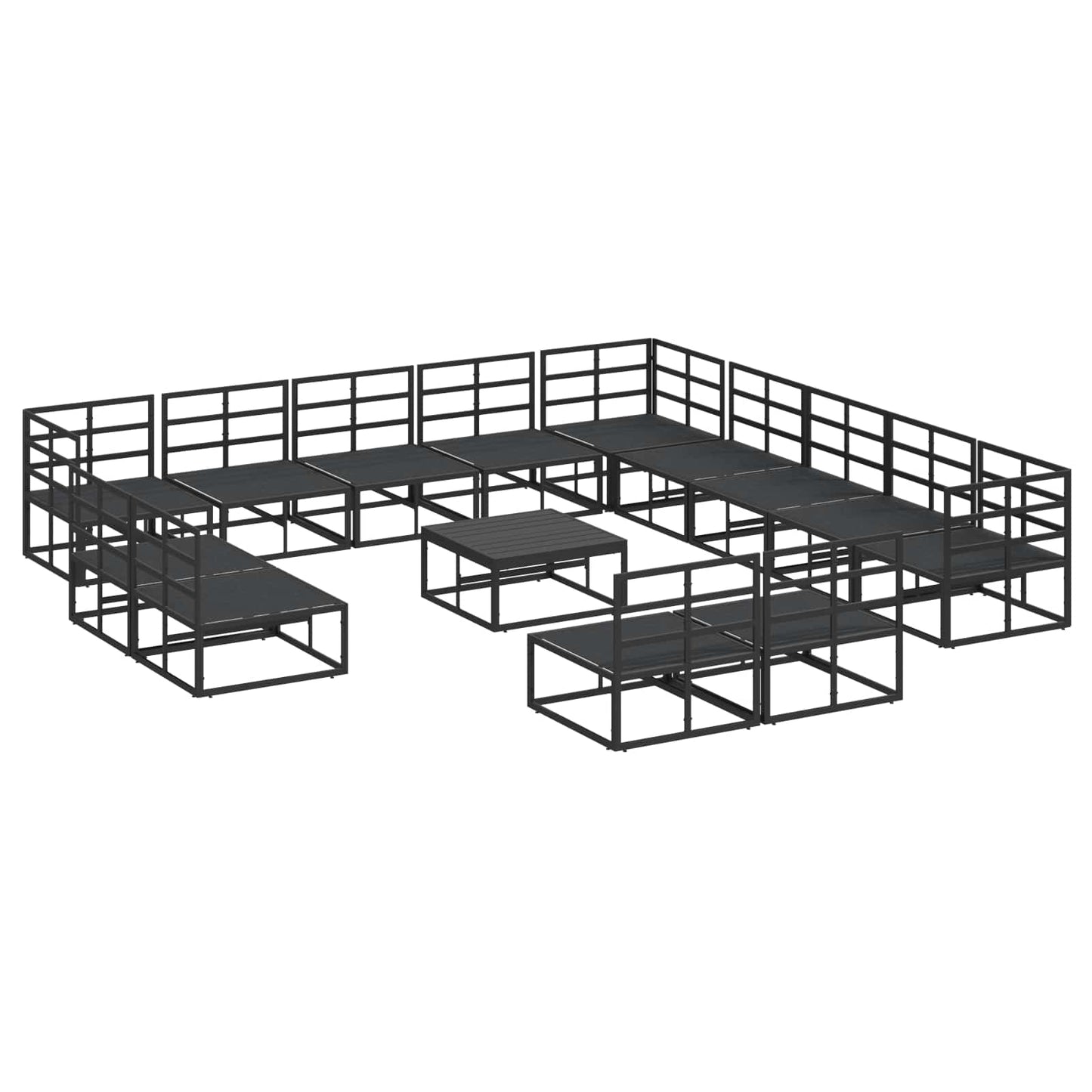 Set Divano da Giardino con cuscino 14 pcs Nero Alluminio | homemem39