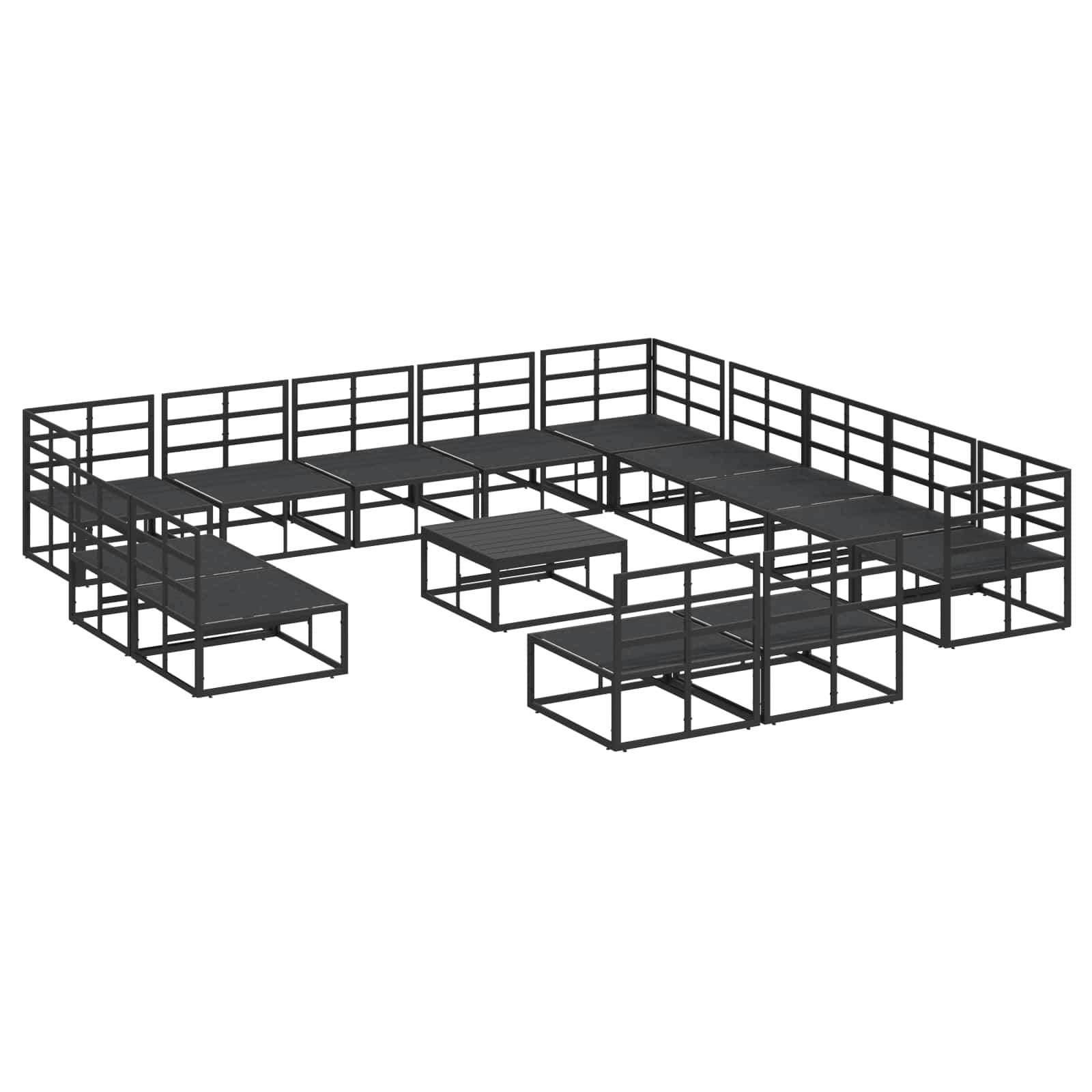 Set Divano da Giardino con cuscino 14 pcs Nero Alluminio | homemem39