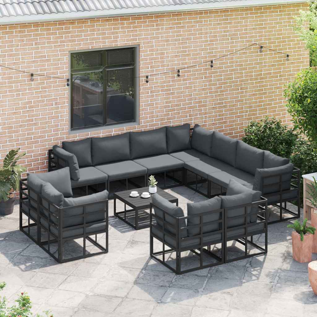 Set Divano da Giardino con cuscino 11 pcs Nero Alluminio | homemem39