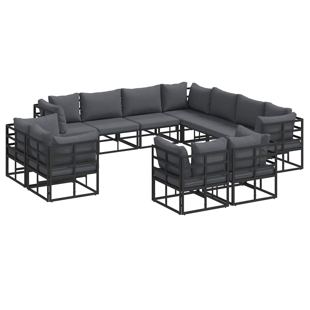 Set Divano da Giardino con cuscino 11 pcs Nero Alluminio | homemem39