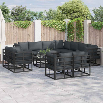 Set Divano da Giardino con cuscino 12 pcs Nero Alluminio | homemem39
