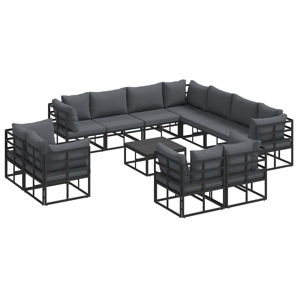 Set Divano da Giardino con cuscino 12 pcs Nero Alluminio | homemem39